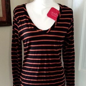 Isabel Maternity Long Sleeve Top "Black with Orange Stripes" (M/8-10) NEW!!!